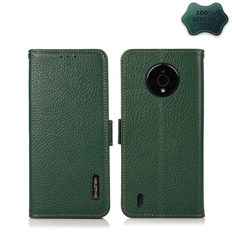 For Nokia C200 KHAZNEH Side-Magnetic Litchi Genuine Leather RFID Phone Case(Green) - Nokia Cases by PMC TechLife | Online Shopping South Africa | PMC TechLife | Buy Now Pay Later Mobicred
