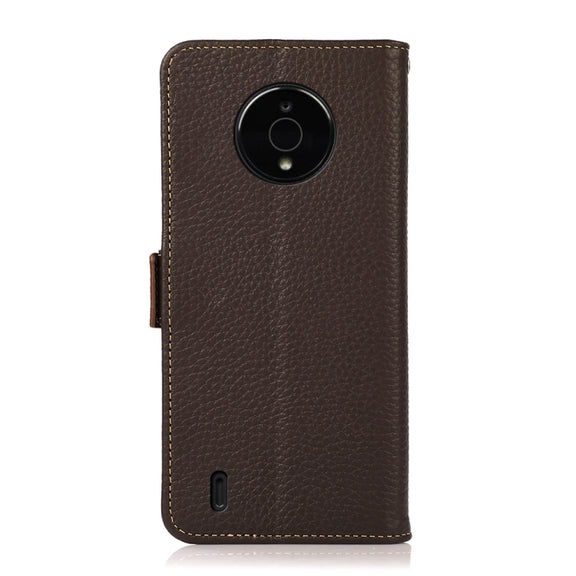 For Nokia C200 KHAZNEH Side-Magnetic Litchi Genuine Leather RFID Phone Case(Brown)