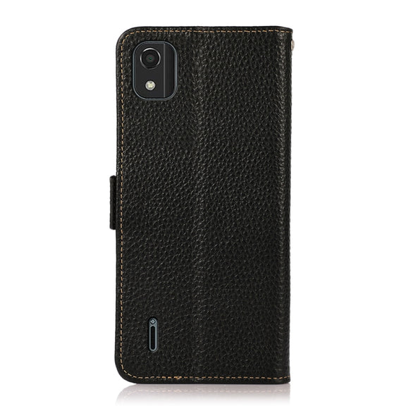 For Nokia C2 2nd Edition KHAZNEH Side-Magnetic Litchi Genuine Leather RFID Phone Case(Black)