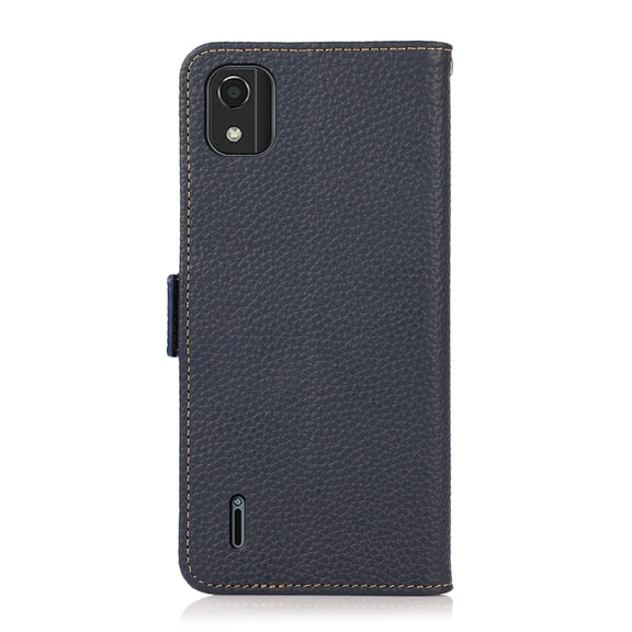 For Nokia C2 2nd Edition KHAZNEH Side-Magnetic Litchi Genuine Leather RFID Phone Case(Blue)