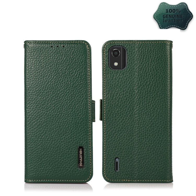For Nokia C2 2nd Edition KHAZNEH Side-Magnetic Litchi Genuine Leather RFID Phone Case(Green) - Nokia Cases by PMC TechLife | Online Shopping South Africa | PMC TechLife | Buy Now Pay Later Mobicred