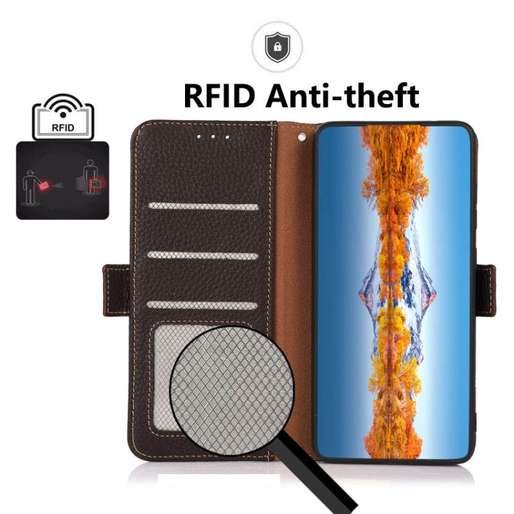 For Nokia C2 2nd Edition KHAZNEH Side-Magnetic Litchi Genuine Leather RFID Phone Case(Brown) - Nokia Cases by PMC TechLife | Online Shopping South Africa | PMC TechLife | Buy Now Pay Later Mobicred