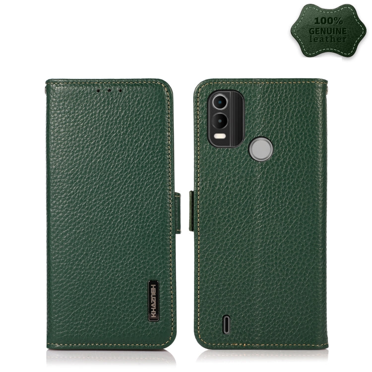 For Nokia C21 Plus KHAZNEH Side-Magnetic Litchi Genuine Leather RFID Phone Case(Green) - Nokia Cases by PMC TechLife | Online Shopping South Africa | PMC TechLife | Buy Now Pay Later Mobicred