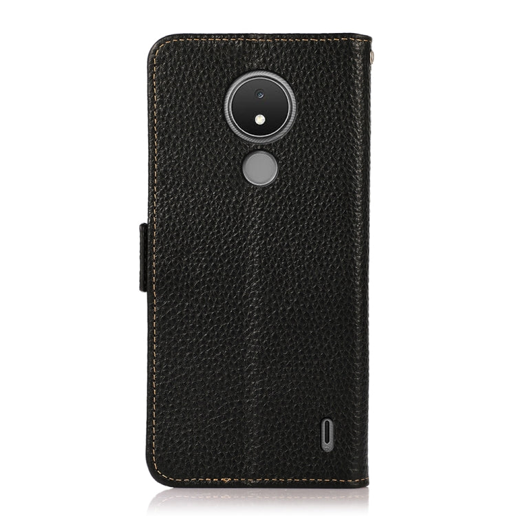 For Nokia C21 KHAZNEH Side-Magnetic Litchi Genuine Leather RFID Phone Case(Black)