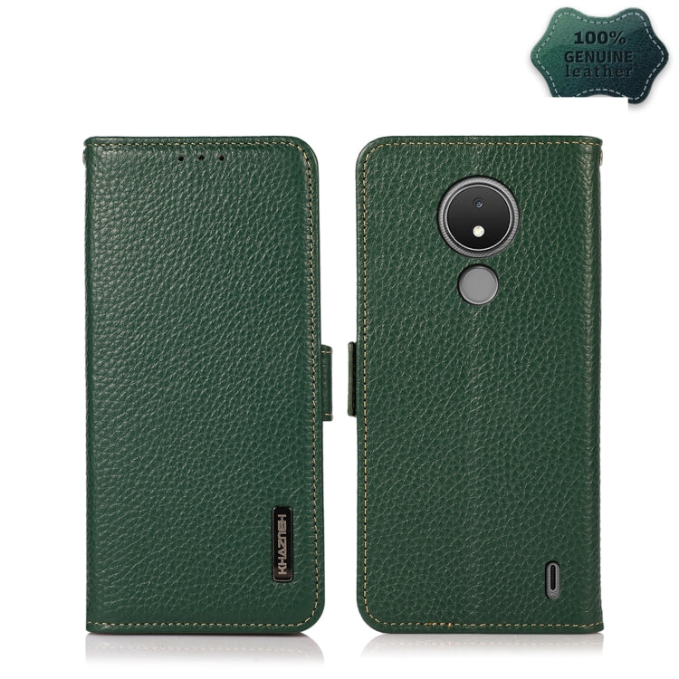 For Nokia C21 KHAZNEH Side-Magnetic Litchi Genuine Leather RFID Phone Case(Green) - Nokia Cases by PMC TechLife | Online Shopping South Africa | PMC TechLife | Buy Now Pay Later Mobicred