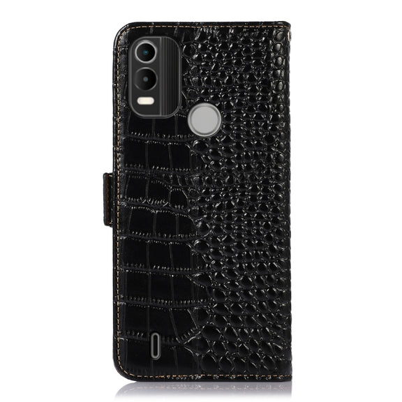 For Nokia C21 Plus Crocodile Top Layer Cowhide Leather Phone Case(Black)