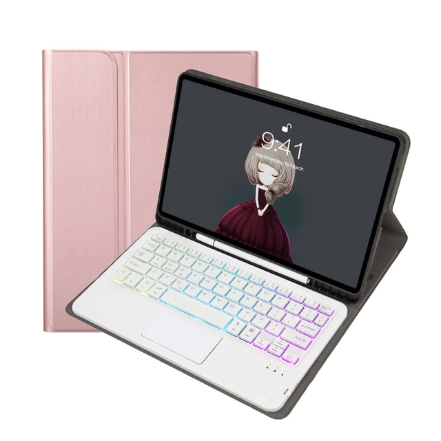 For Samsung Galaxy Tab S6 Lite A610B-AS Lambskin Texture Backlight Bluetooth Keyboard Leather Tablet Case(Rose Gold)