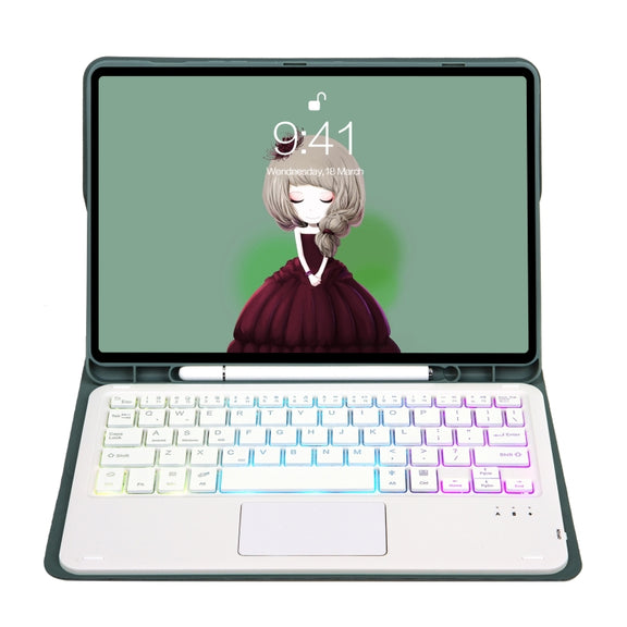 For Samsung Galaxy Tab A8 10.5 (2021) A08B-AS Candy Color Backlight Bluetooth Keyboard Leather Tablet Case(Dark Green)
