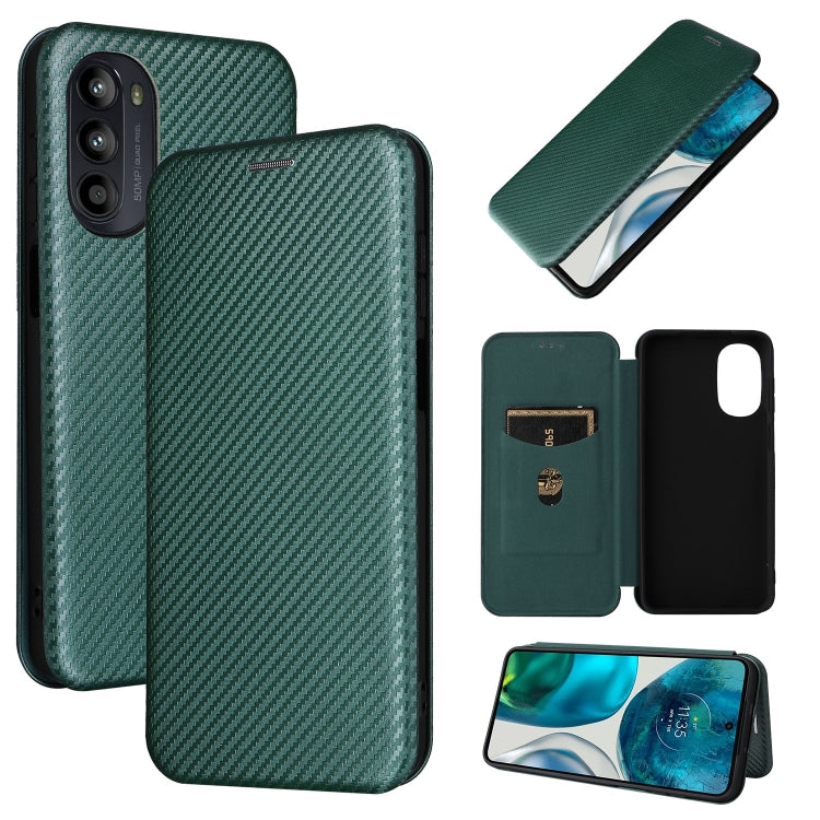 For Motorola Moto G52/G82 Carbon Fiber Texture Horizontal Flip Leather Phone Case(Green) - Motorola Cases by PMC TechLife | Online Shopping South Africa | PMC TechLife | Buy Now Pay Later Mobicred
