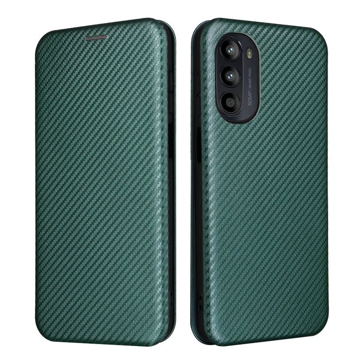 For Motorola Moto G52/G82 Carbon Fiber Texture Horizontal Flip Leather Phone Case(Green) - Motorola Cases by PMC TechLife | Online Shopping South Africa | PMC TechLife | Buy Now Pay Later Mobicred