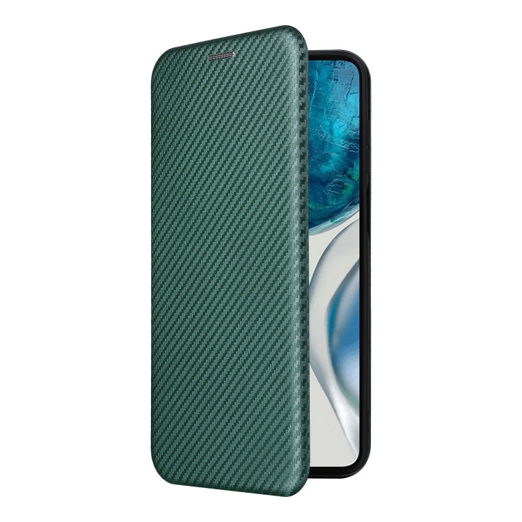For Motorola Moto G52/G82 Carbon Fiber Texture Horizontal Flip Leather Phone Case(Green) - Motorola Cases by PMC TechLife | Online Shopping South Africa | PMC TechLife | Buy Now Pay Later Mobicred