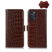For Motorola Moto G52j 5G Crocodile Top Layer Cowhide Leather Phone Case(Brown)