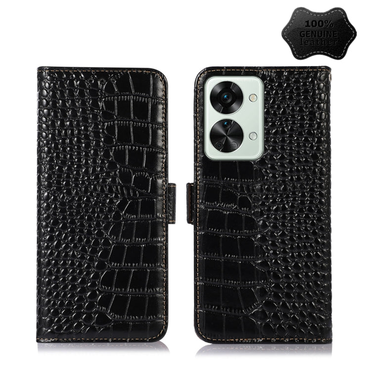 For OnePlus Nord 2T 5G Crocodile Top Layer Cowhide Leather Phone Case(Black) - OnePlus Cases by PMC TechLife | Online Shopping South Africa | PMC TechLife | Buy Now Pay Later Mobicred