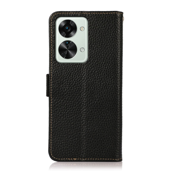 For OnePlus Nord 2T 5G KHAZNEH Litchi Texture RFID Genuine Leather Phone Case(Black)