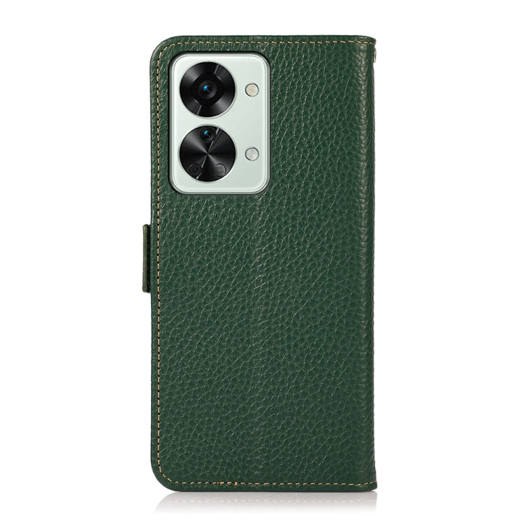 For OnePlus Nord 2T 5G KHAZNEH Litchi Texture RFID Genuine Leather Phone Case(Green) - OnePlus Cases by PMC TechLife | Online Shopping South Africa | PMC TechLife | Buy Now Pay Later Mobicred