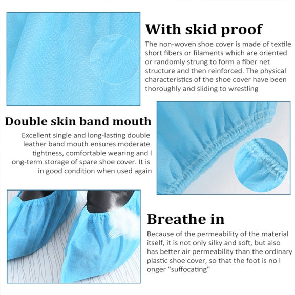 100 PCS 400g Disposable Shoe Covers For Kids Indoor Cleaning Floor Thicken Non-Woven Fabric Overshoes(Baby Blue)