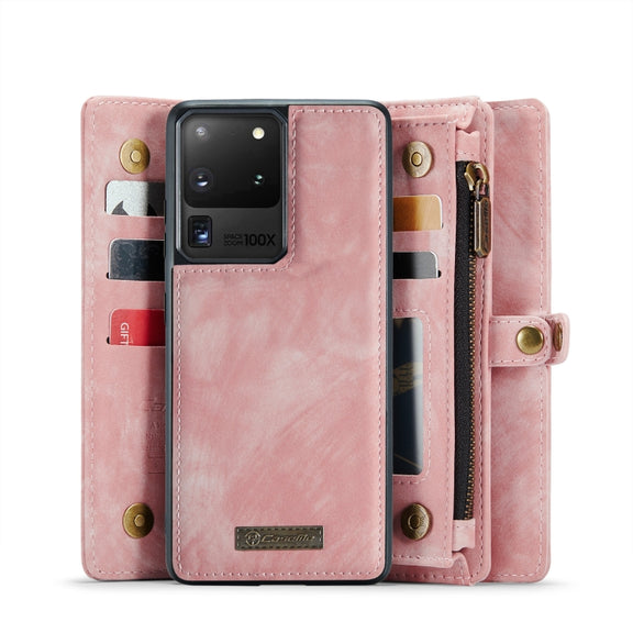 For Samsung Galaxy S20 Plus CaseMe Detachable Multifunctional Horizontal Flip Leather Case, with Card Slot & Holder & Zipper Wallet & Photo Frame (Pink)