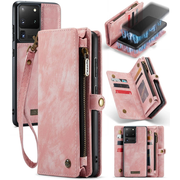 For Samsung Galaxy S20 Plus CaseMe Detachable Multifunctional Horizontal Flip Leather Case, with Card Slot & Holder & Zipper Wallet & Photo Frame (Pink)