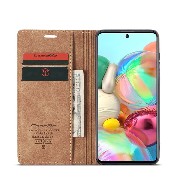 For Galaxy A71 CaseMe Multifunctional Horizontal Flip Leather Case, with Card Slot & Holder & Wallet(Brown)