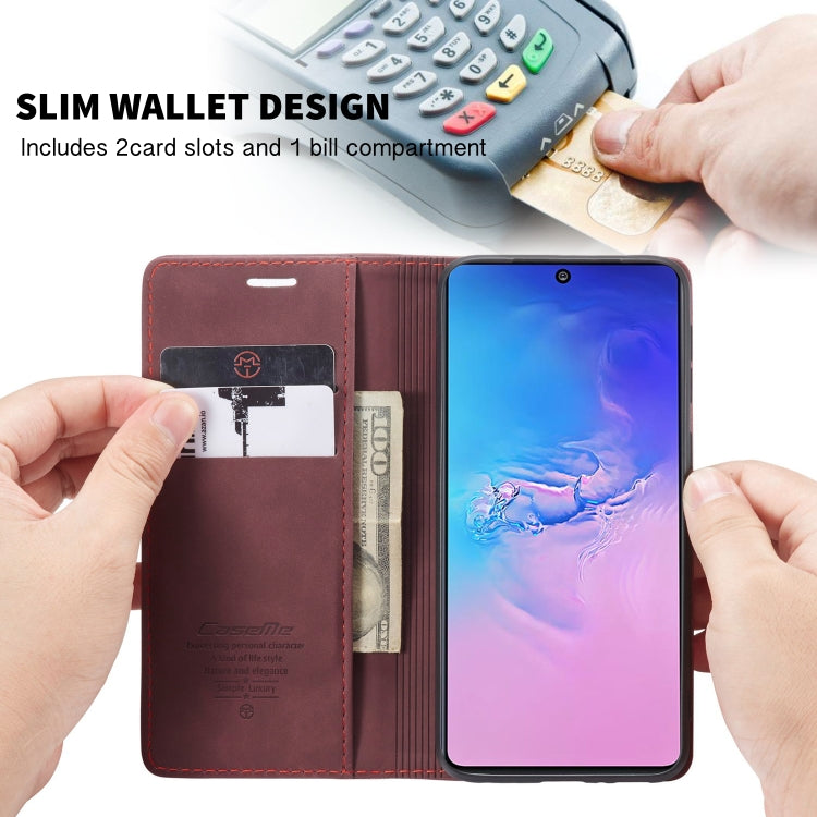 For Galaxy A91 / S10 Lite CaseMe Multifunctional Horizontal Flip Leather Case, with Card Slot & Holder & Wallet(Wine Red)