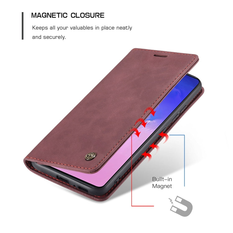 For Galaxy A91 / S10 Lite CaseMe Multifunctional Horizontal Flip Leather Case, with Card Slot & Holder & Wallet(Wine Red)