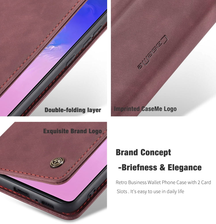 For Galaxy A91 / S10 Lite CaseMe Multifunctional Horizontal Flip Leather Case, with Card Slot & Holder & Wallet(Wine Red)