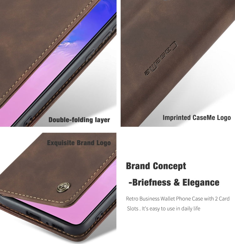 For Galaxy A91 / S10 Lite CaseMe Multifunctional Horizontal Flip Leather Case, with Card Slot & Holder & Wallet(Coffee)