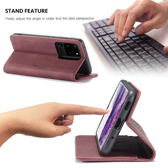 For Galaxy S20 Ultra CaseMe Multifunctional Horizontal Flip Leather Case, with Card Slot & Holder & Wallet(Wine Red)
