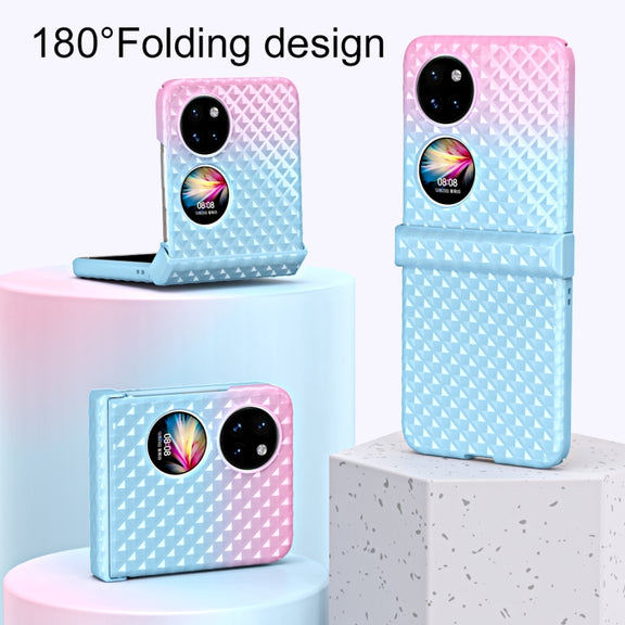 For Huawei P50 Pocket Rainbow Gradient Hinge Shockproof Phone Case(Blue Pink)