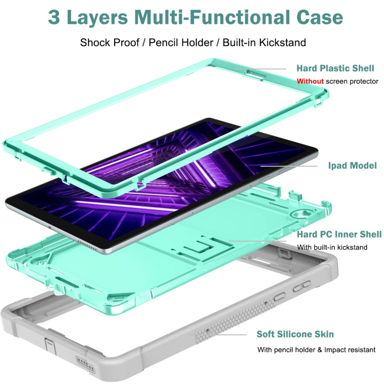 For Lenovo Tab M10 Plus X606 10.3 inch Silicone + PC Holder Shockproof Tablet Case(Grey+Mint Green) - Lenovo by PMC TechLife | Online Shopping South Africa | PMC TechLife | Buy Now Pay Later Mobicred