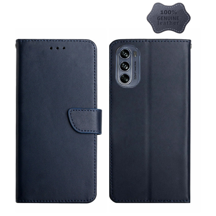 For Motorola Moto G62 5G Genuine Leather Fingerprint-proof Horizontal Flip Phone Case(Blue) - Motorola Cases by PMC TechLife | Online Shopping South Africa | PMC TechLife | Buy Now Pay Later Mobicred