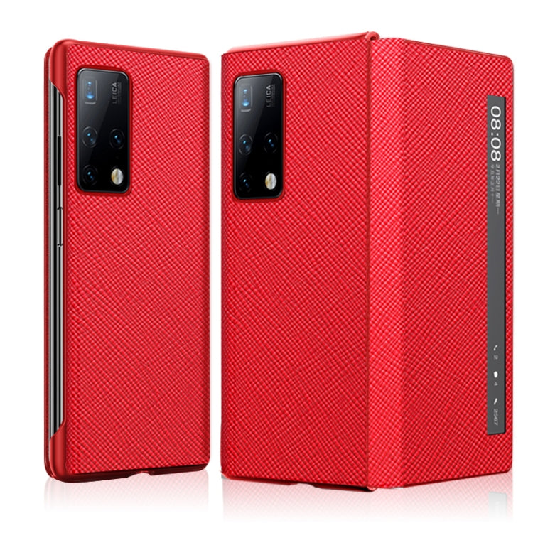 For Huawei Mate X2 Cross Texture Horizontal Flip Leather Phone Case with Smart Touch Call Display ID(Red) - Huawei Cases by PMC TechLife | Online Shopping South Africa | PMC TechLife | Buy Now Pay Later Mobicred