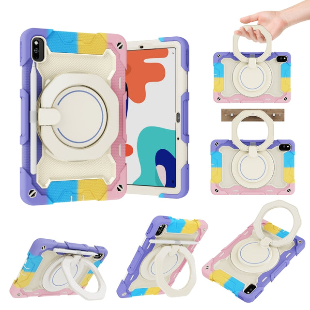For Huawei MatePad 10.4 Armor Contrast Color Silicone + PC Tablet Case(Colorful Pink)