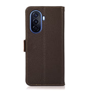For Huawei nova Y70 Plus KHAZNEH Side-Magnetic Litchi Genuine Leather RFID Phone Case(Brown)