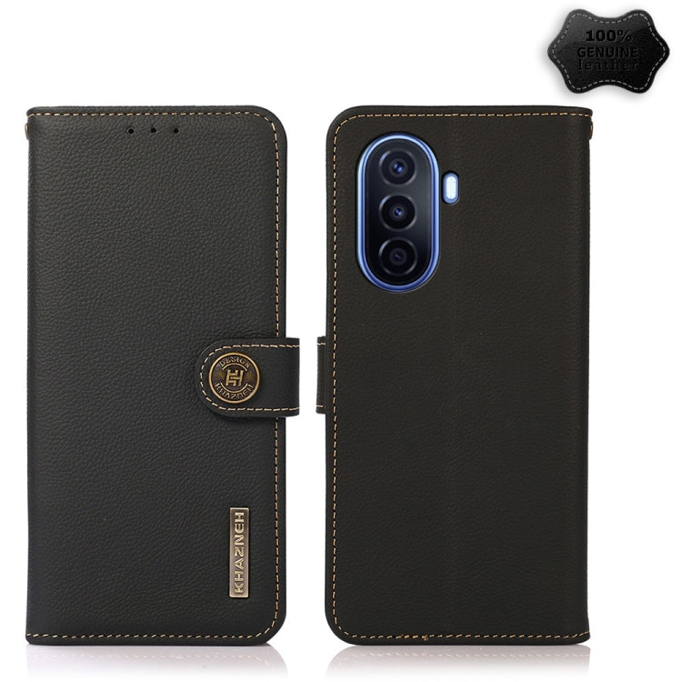 For Huawei nova Y70 Plus KHAZNEH Custer Genuine Leather RFID Phone Case(Black) - Huawei Cases by PMC TechLife | Online Shopping South Africa | PMC TechLife | Buy Now Pay Later Mobicred