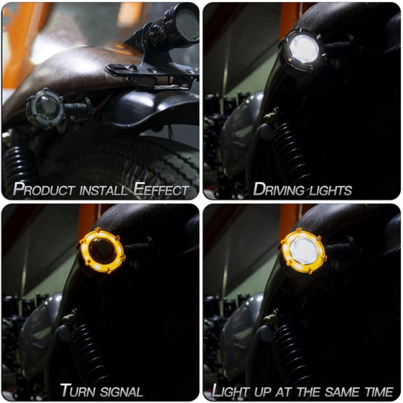 2 PCS PE-ZSD-174 Motorcycle Flashing Rotation Mode LED Two-color Modified Round Turn Signal Light(Yellow + White Light)
