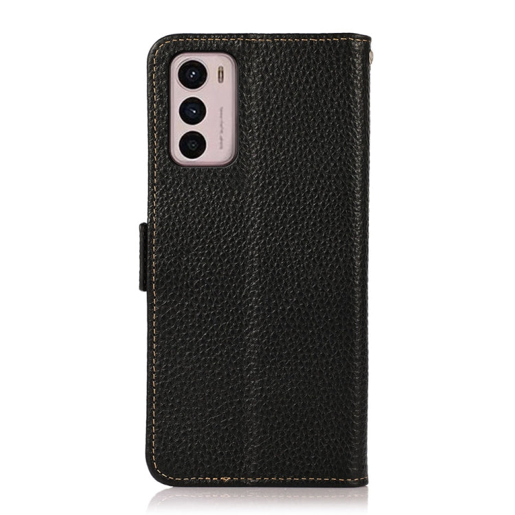 For Motorola Moto G42 KHAZNEH Side-Magnetic Litchi Genuine Leather RFID Phone Case(Black)