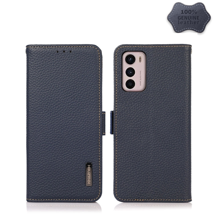For Motorola Moto G42 KHAZNEH Side-Magnetic Litchi Genuine Leather RFID Phone Case(Blue) - Motorola Cases by PMC TechLife | Online Shopping South Africa | PMC TechLife | Buy Now Pay Later Mobicred