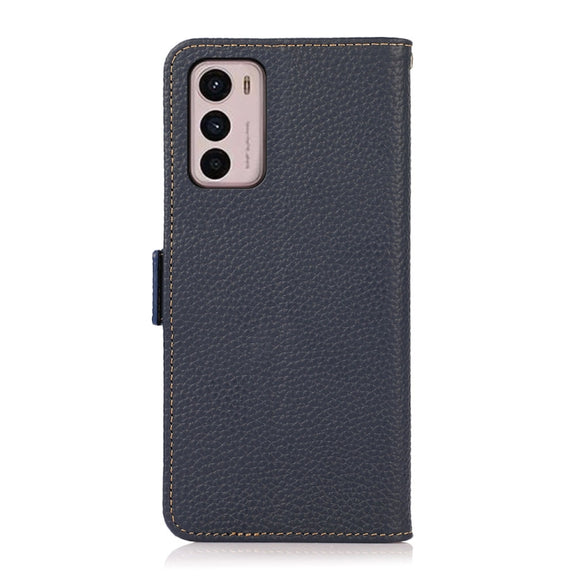 For Motorola Moto G42 KHAZNEH Side-Magnetic Litchi Genuine Leather RFID Phone Case(Blue)