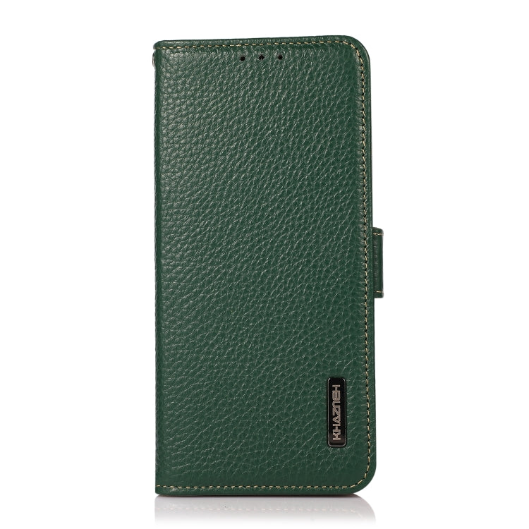For Motorola Moto G42 KHAZNEH Side-Magnetic Litchi Genuine Leather RFID Phone Case(Green)