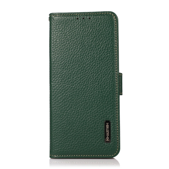 For Motorola Moto G42 KHAZNEH Side-Magnetic Litchi Genuine Leather RFID Phone Case(Green)