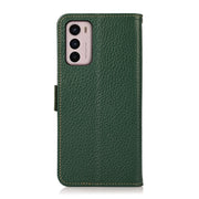 For Motorola Moto G42 KHAZNEH Side-Magnetic Litchi Genuine Leather RFID Phone Case(Green)