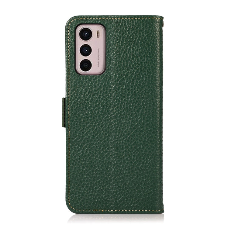 For Motorola Moto G42 KHAZNEH Side-Magnetic Litchi Genuine Leather RFID Phone Case(Green)