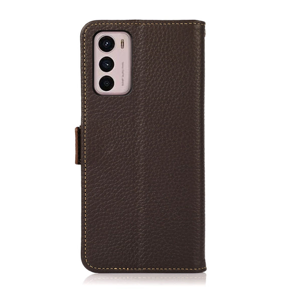 For Motorola Moto G42 KHAZNEH Side-Magnetic Litchi Genuine Leather RFID Phone Case(Brown)
