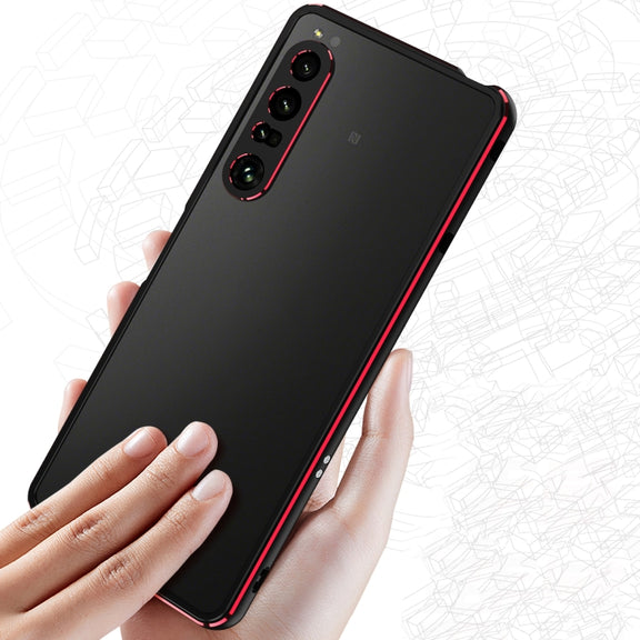 For Sony Xperia 1 IV Aurora Series Lens Protector + Metal Frame Protective Phone Case(Black Silver)