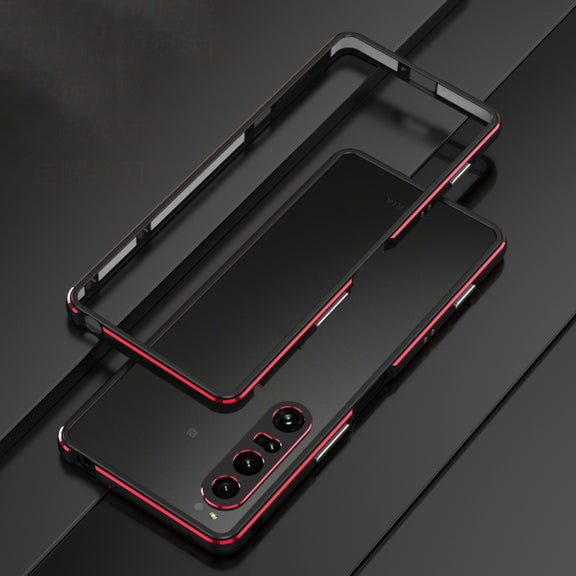 For Sony Xperia 1 IV Aurora Series Lens Protector + Metal Frame Protective Phone Case(Black Silver)