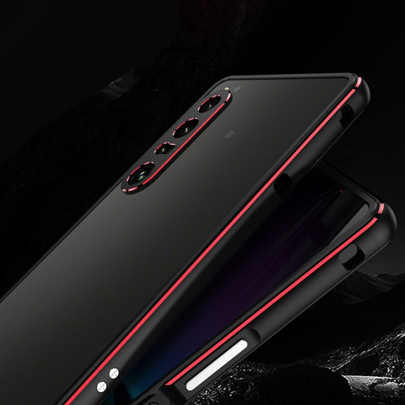 For Sony Xperia 1 IV Aurora Series Lens Protector + Metal Frame Protective Phone Case(Black Silver)