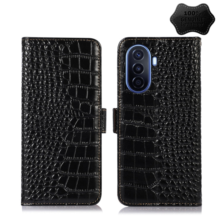 For Huawei Enjoy 50 CN / nova Y70 Plus / Y70 4G CN Crocodile Top Layer Cowhide Leather Phone Case(Black) - Huawei Cases by PMC TechLife | Online Shopping South Africa | PMC TechLife | Buy Now Pay Later Mobicred