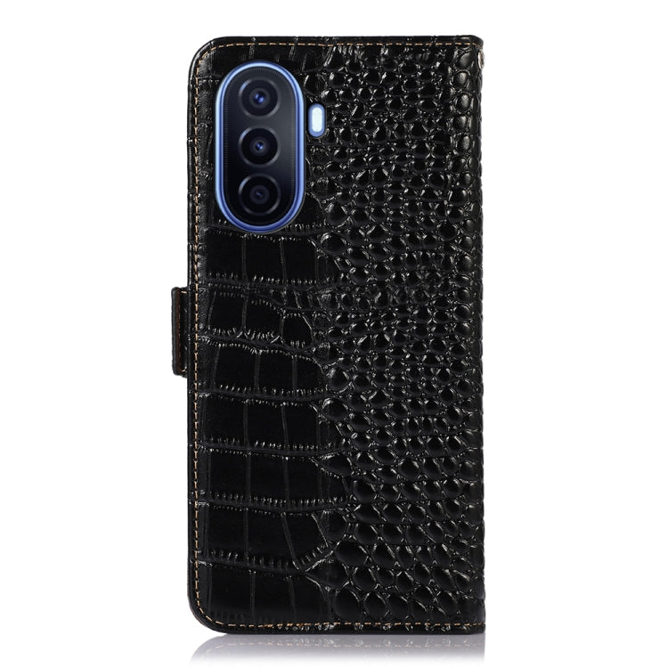 For Huawei Enjoy 50 CN / nova Y70 Plus / Y70 4G CN Crocodile Top Layer Cowhide Leather Phone Case(Black) - Huawei Cases by PMC TechLife | Online Shopping South Africa | PMC TechLife | Buy Now Pay Later Mobicred