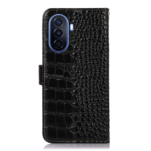 For Huawei Enjoy 50 CN / nova Y70 Plus / Y70 4G CN Crocodile Top Layer Cowhide Leather Phone Case(Black)